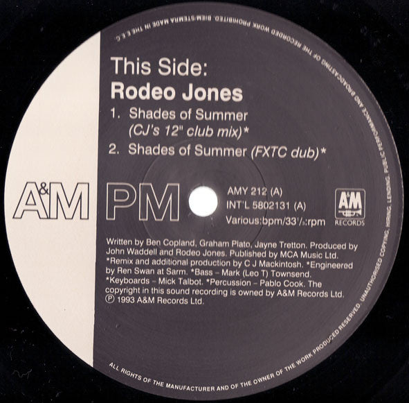 Rodeo Jones : Shades Of Summer Remixes (12")