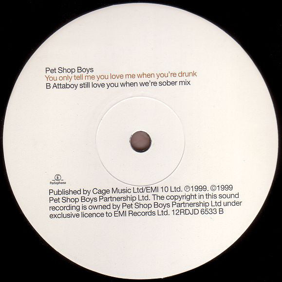 Pet Shop Boys : Drunk (The Brother Brown Mixes / The T-Total Mix / The Attaboy Mix) (2x12", Promo)