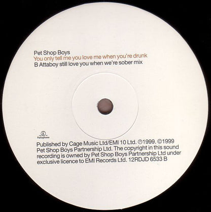 Pet Shop Boys : Drunk (The Brother Brown Mixes / The T-Total Mix / The Attaboy Mix) (2x12", Promo)