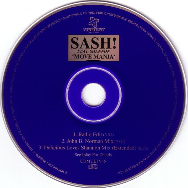 SASH! Feat. Shannon : Move Mania (CD, Single)