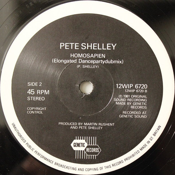 Pete Shelley : Homosapien / Love In Vain (12", Single, RE, Gen)