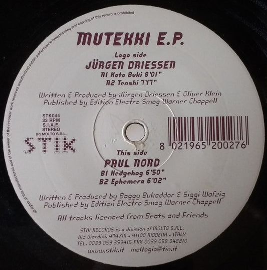 Jürgen Driessen / Paul Nord : Mutekki E.P. (12", EP)