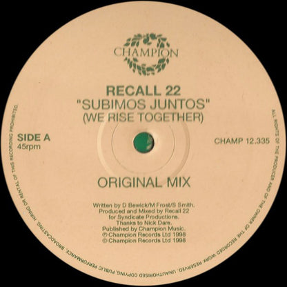 Recall 22 : Subimos Juntos (We Rise Together) (12")