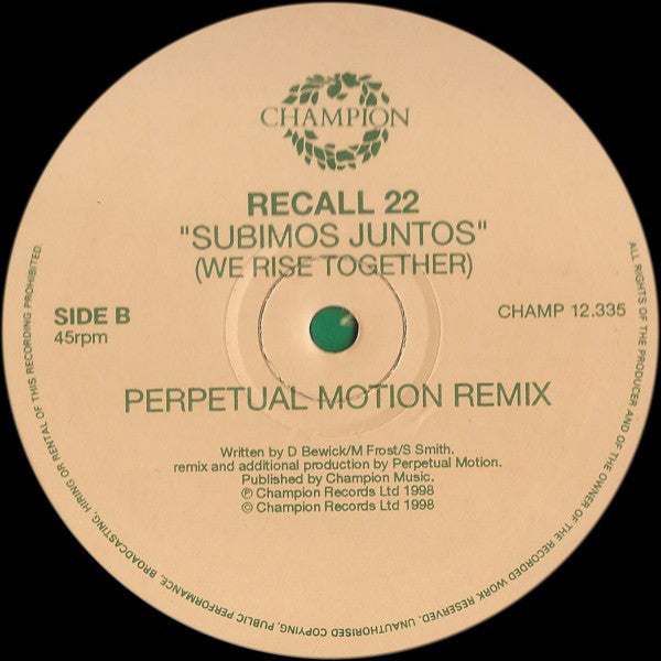Recall 22 : Subimos Juntos (We Rise Together) (12")