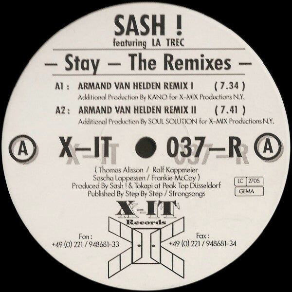 Sash !* Featuring La Trec : Stay - The Remixes (12")