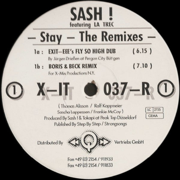 Sash !* Featuring La Trec : Stay - The Remixes (12")