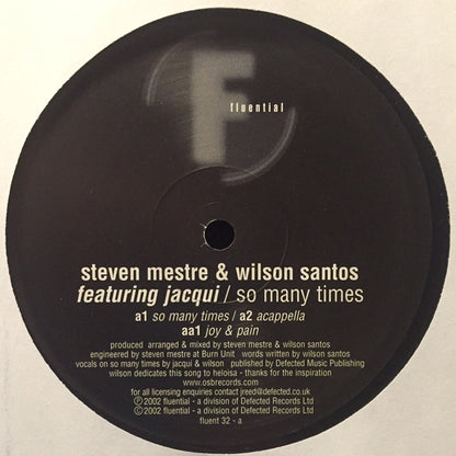 Steven Mestre & Wilson Santos Featuring Jacqui* : So Many Times (12")