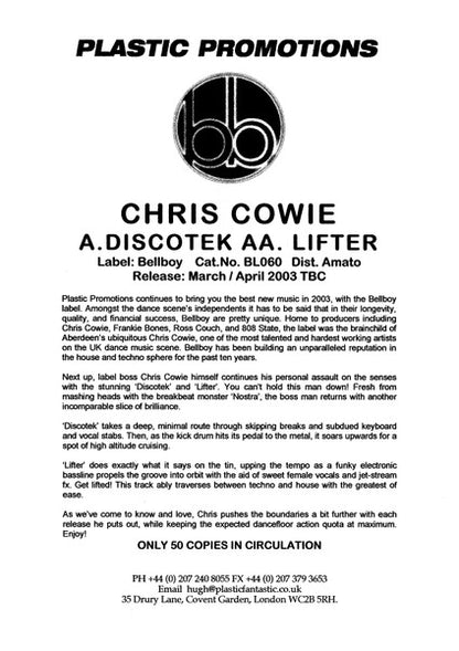 Chris Cowie : Discotek / Lifter (12")