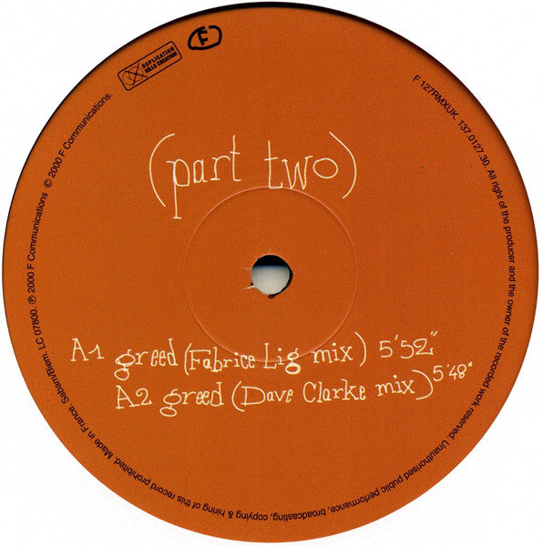 Laurent Garnier : Greed + The Man With The Red Face (Part Two) (12", Par)