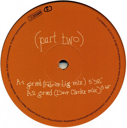Laurent Garnier : Greed + The Man With The Red Face (Part Two) (12", Par)