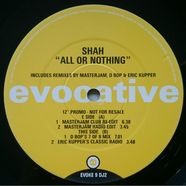 Shah (2) : All Or Nothing (12", Promo)