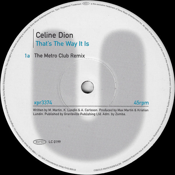 Celine Dion* : That's The Way It Is (12", Single, Promo)