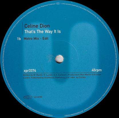 Celine Dion* : That's The Way It Is (12", Single, Promo)