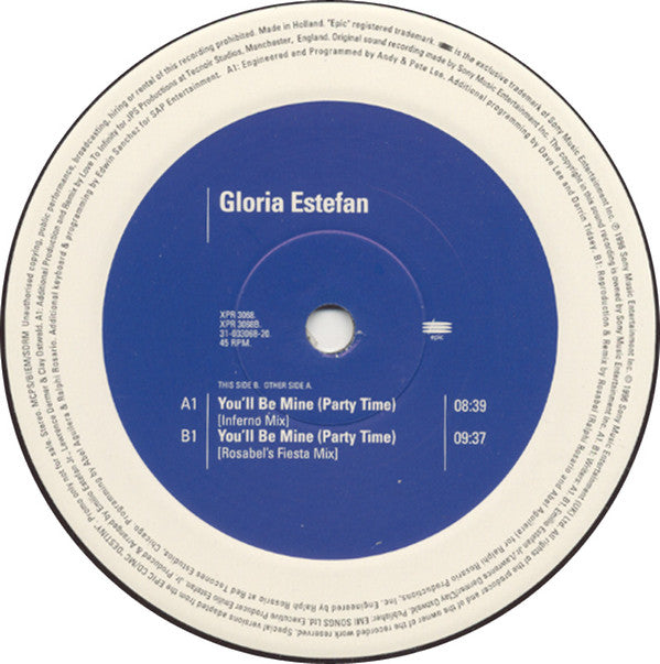 Gloria Estefan : You'll Be Mine (Party Time) (12", Single, Promo)