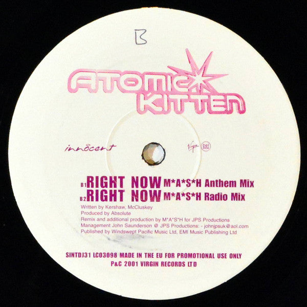 Atomic Kitten : You Are / Right Now (12", Promo)