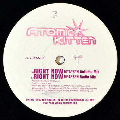 Atomic Kitten : You Are / Right Now (12", Promo)