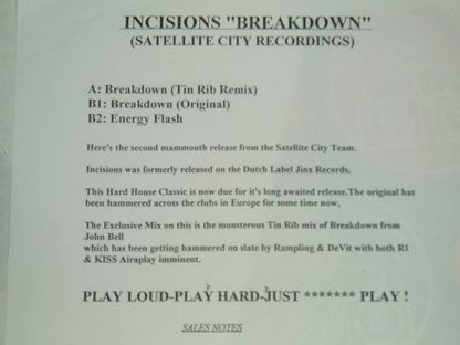 Incisions : Breakdown (12", Promo, W/Lbl)
