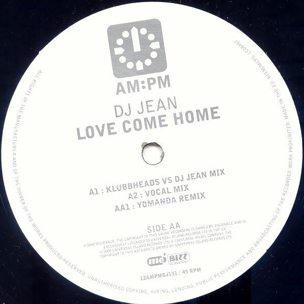DJ Jean : Love Come Home (12", Promo)