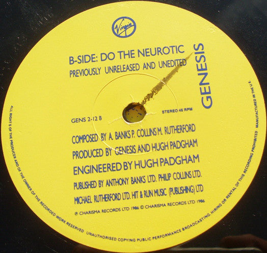 Genesis : Do The Neurotic / In Too Deep (12")