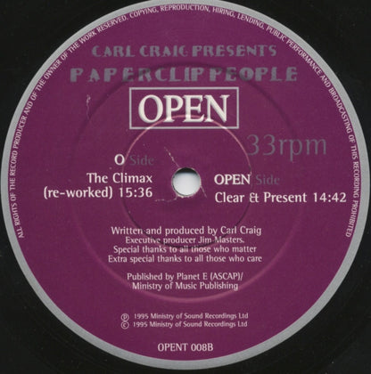 Carl Craig Presents Paperclip People : The Climax / Clear & Present (12")