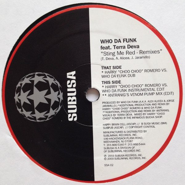 Who Da Funk : Sting Me Red (Remixes) (12")