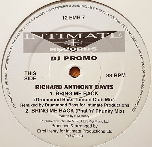 Richard Anthony Davis : Bring Me Back / Lovers For Life (12", Promo)