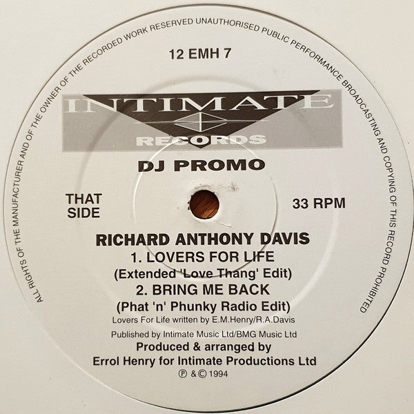 Richard Anthony Davis : Bring Me Back / Lovers For Life (12", Promo)