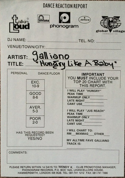 Galliano : Hungry Like A Baby / Jus' Reach (12", Promo)