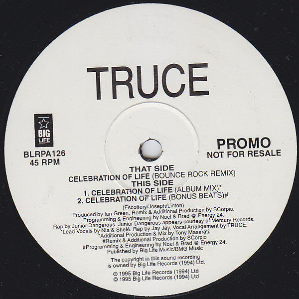 Truce : Celebration Of Life (12", Promo)