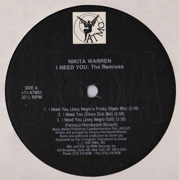 Nikita Warren : I Need You: The Remixes (12")