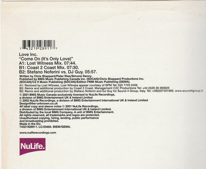 Love Inc.* : Come On (It's Only Love) (12")