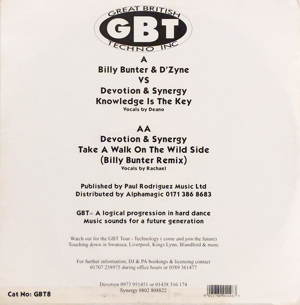 Billy Bunter* & D'Zyne* Vs Devotion (4) & Synergy* : Knowledge Is The Key / Take A Walk On The Wild Side (12")