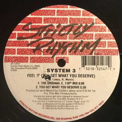System 3 (2) : Feel It (You Get What You Deserve) (12")