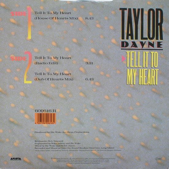 Taylor Dayne : Tell It To My Heart (House Of Hearts Mix) (12", Single, M/Print)