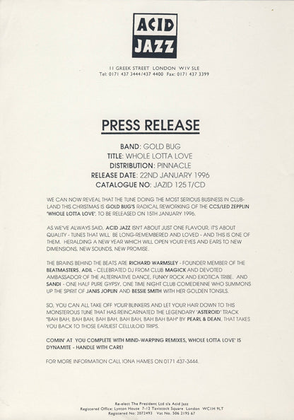 Goldbug : Whole Lotta Love (12", Single)