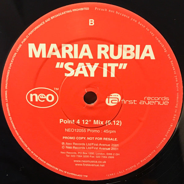 Maria Rubia : Say It (2x12", Promo)