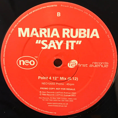 Maria Rubia : Say It (2x12", Promo)