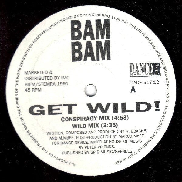 Bam Bam* : Get Wild! (12")