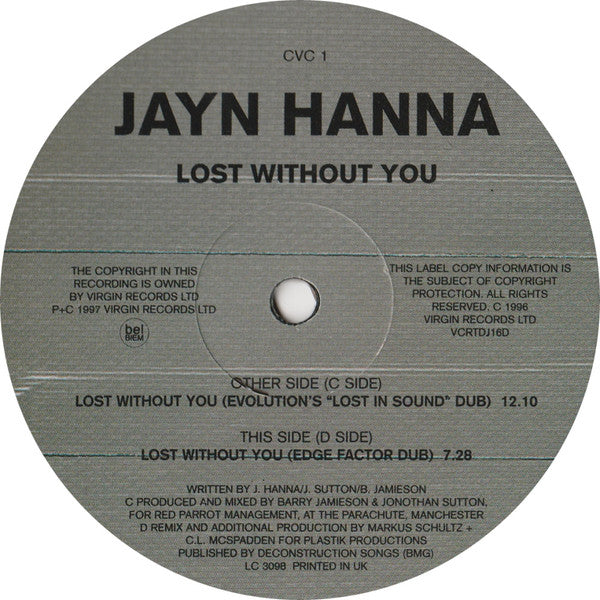 Jayn Hanna : Lost Without You (2x12", Promo)