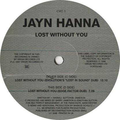 Jayn Hanna : Lost Without You (2x12", Promo)