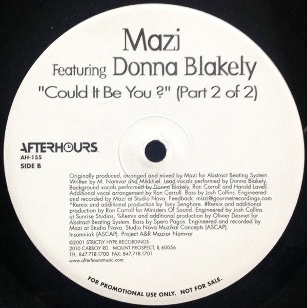 Mazi* Featuring Donna Blakely : Could It Be You? (Part 2 Of 2) (12", Promo)