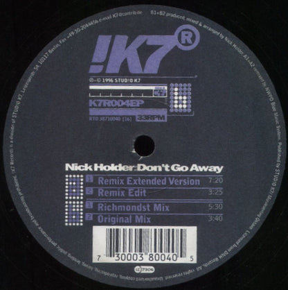 Nick Holder : Don't Go Away (12")