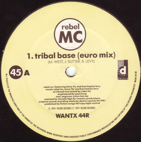 Rebel MC : Tribal Base (Tribal Remixes) (12", Single)