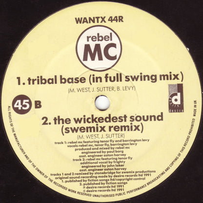Rebel MC : Tribal Base (Tribal Remixes) (12", Single)
