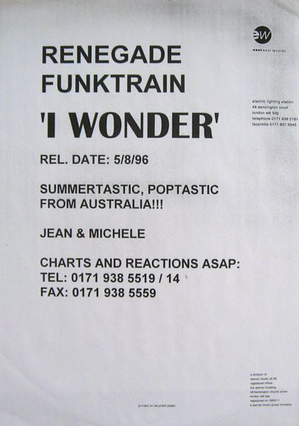 Renegade Funktrain : I Wonder (12", Promo)