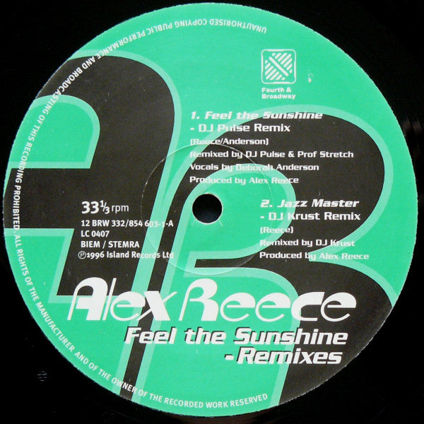 Alex Reece : Feel The Sunshine (Remixes) (12")