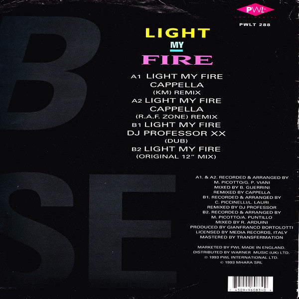 Club House Featuring Carl* : Light My Fire (The Cappella Remixes) (12", Single)