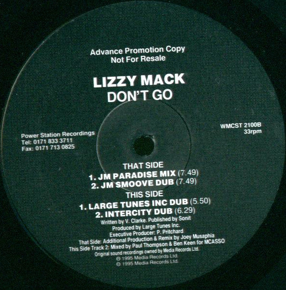 Lizzy Mack : Don't Go (12", Promo)