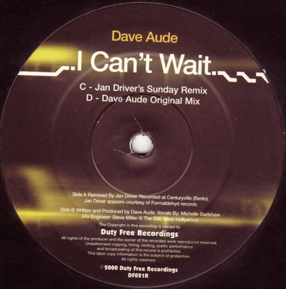 Dave Aude* : I Can't Wait (Record 2) (12")