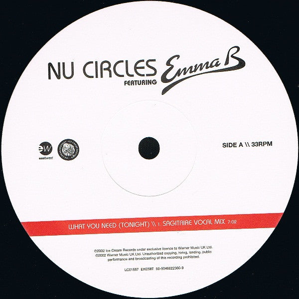 Nu Circles Featuring Emma B : What You Need (Tonight) (12")